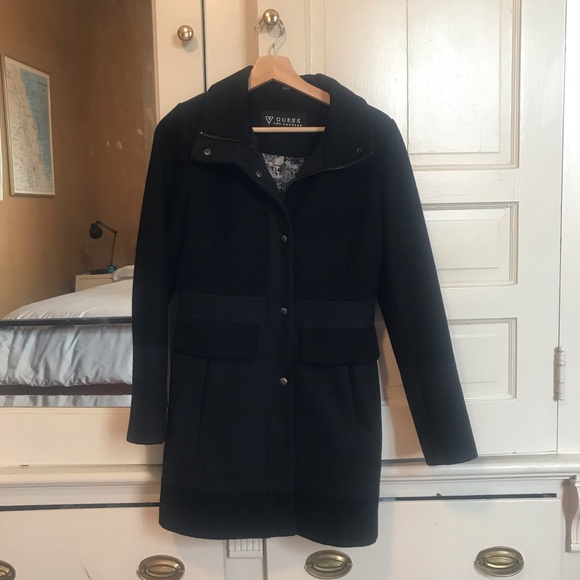 Guess black and dark grey wool trench coat